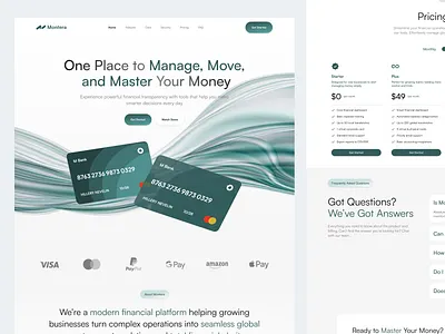 Montera — Financial Platform Landing Page analytics interface business platform clean ui company website conversion design digital banking finance app finance dashboard financial platform financial technology fintech global payment landing page modern ui money management payment platform saas startup ui website design