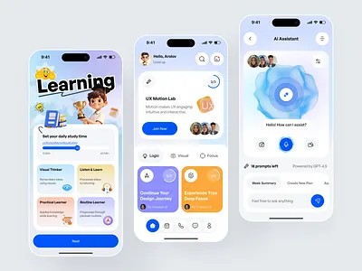 AI Learning Assistant – Education Mobile App UI/UX Design ai app ai education ai education app ai learning ai ui app design education app learning app learning platform mobile app online education product design smart learning startup app