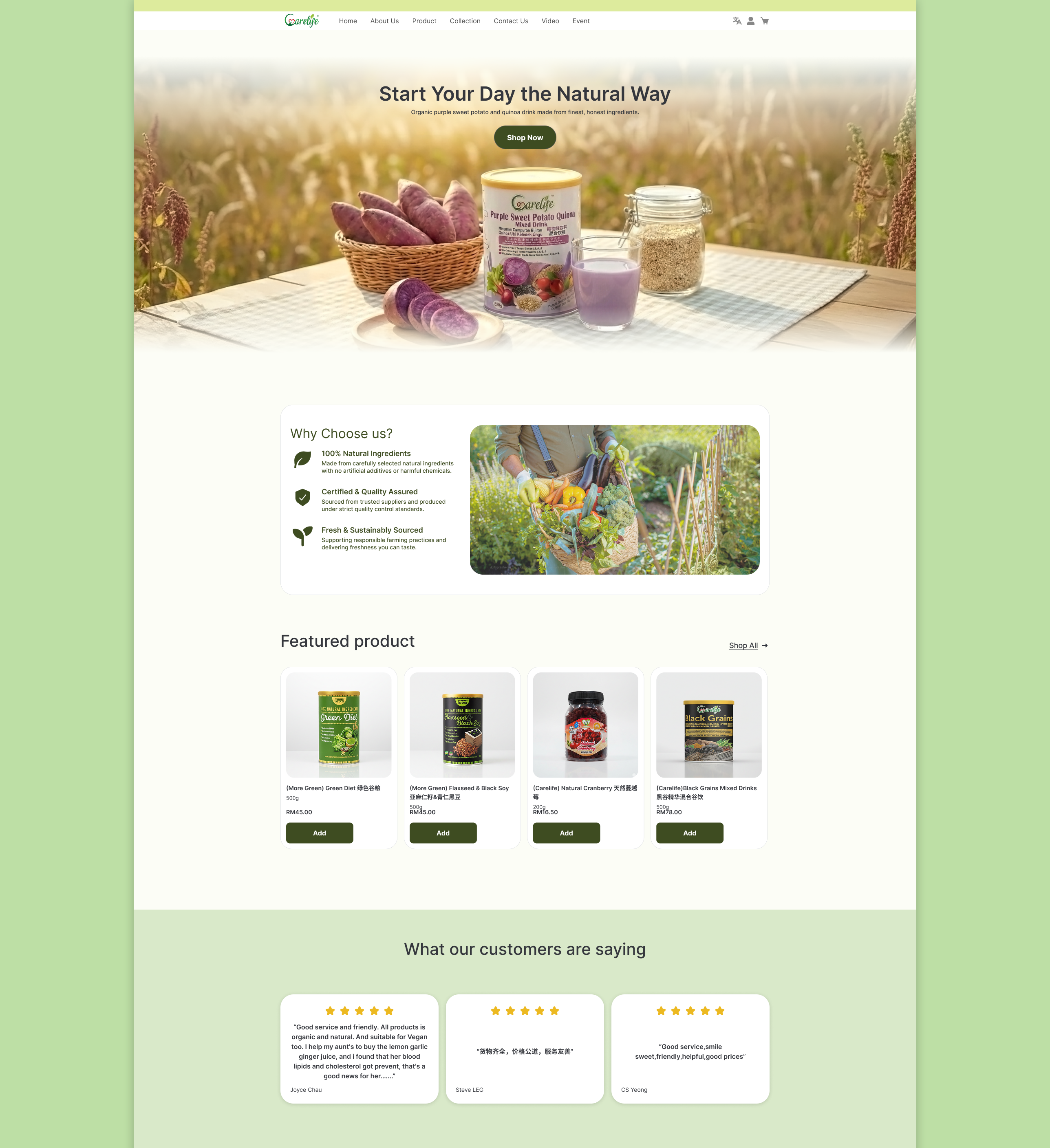 Carelife Organic Food Landing page Revamp branding graphic design landing page ui