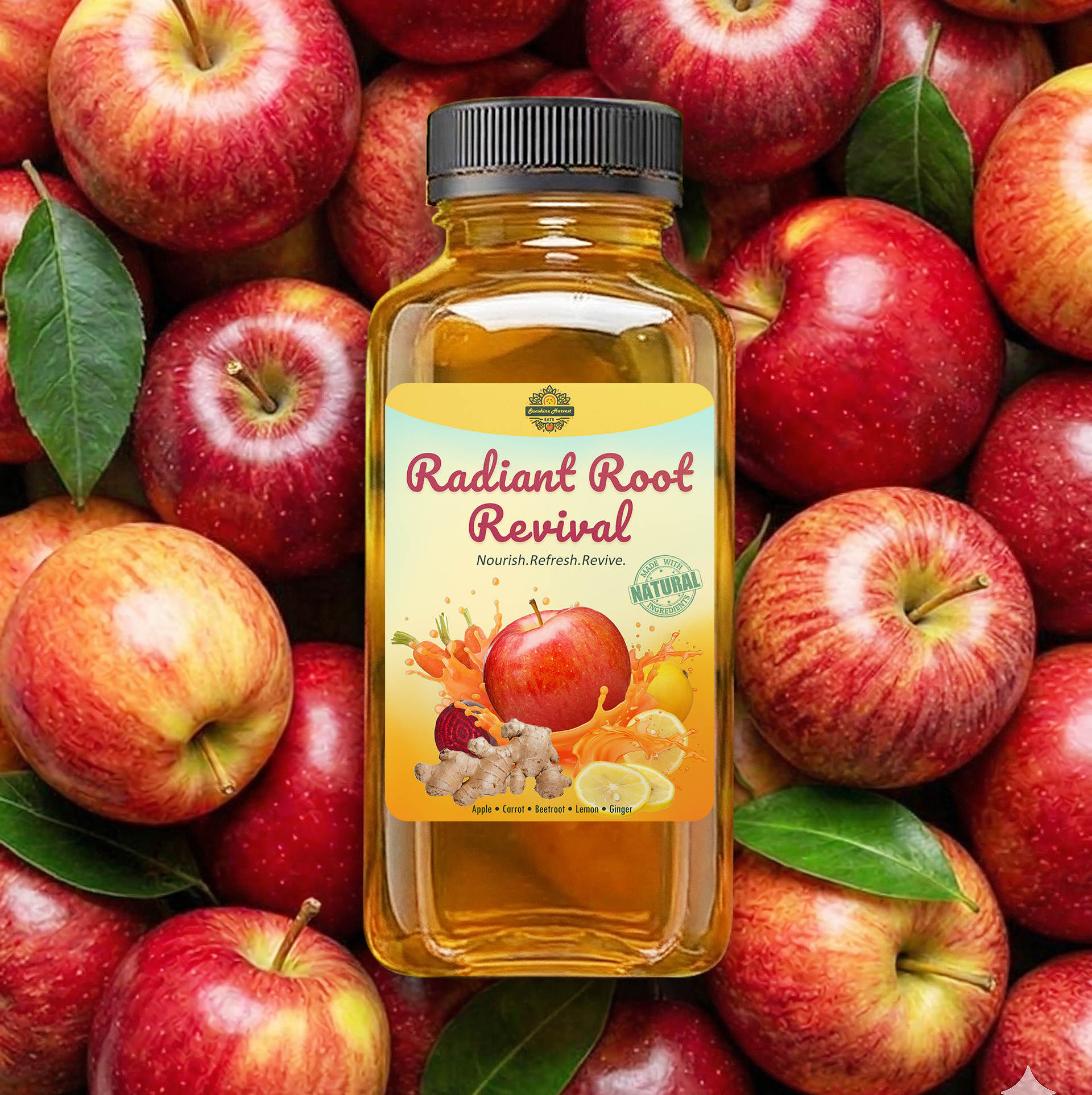 Juice Label Design For Sunshine Harvest Eats graphic design juice label