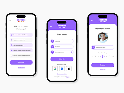 Register / Create Account - App for Kids | UX/UI Design app colors design emotions empathy illustration kids mobile app ui user interface user research ux