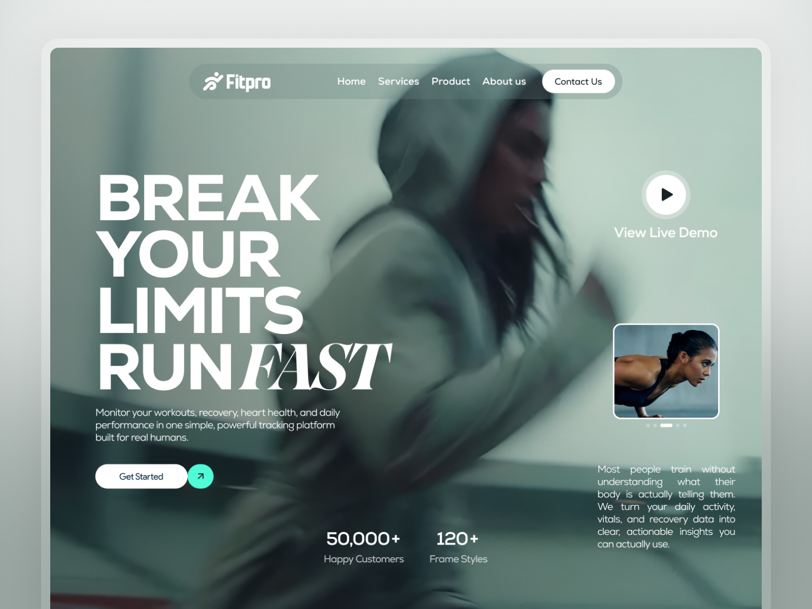 Train Better. Move Stronger. Live Healthier. branding development fitness hero section landing page mobile app product design responsive website saas website shopify techwitpro uiux design uiux website web design website website design wordpress