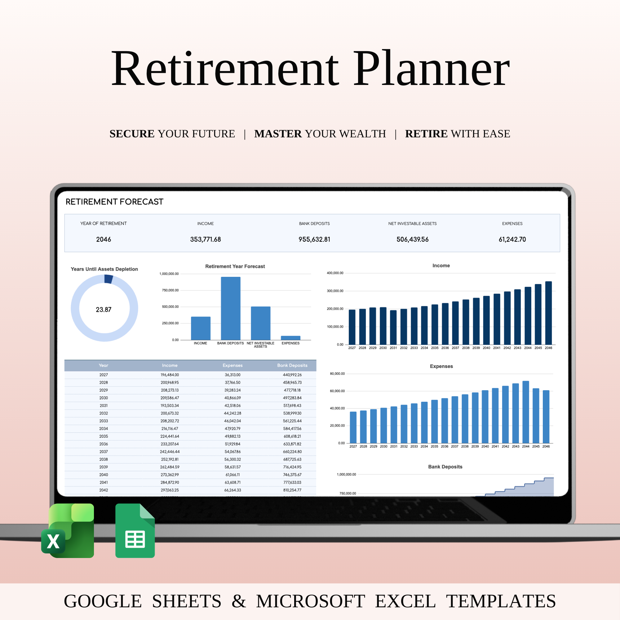 Retirement Portfolio Tracker & Planner 2026 dark mode ui dashboard ui data visualization excel design finance app design financial tracking financial ui fintech design google sheets investment ui minimalist dashboard portfolio management retirement dashboard retirement planning saas design spreadsheet design ui kit ux design wealth management wealth tracker