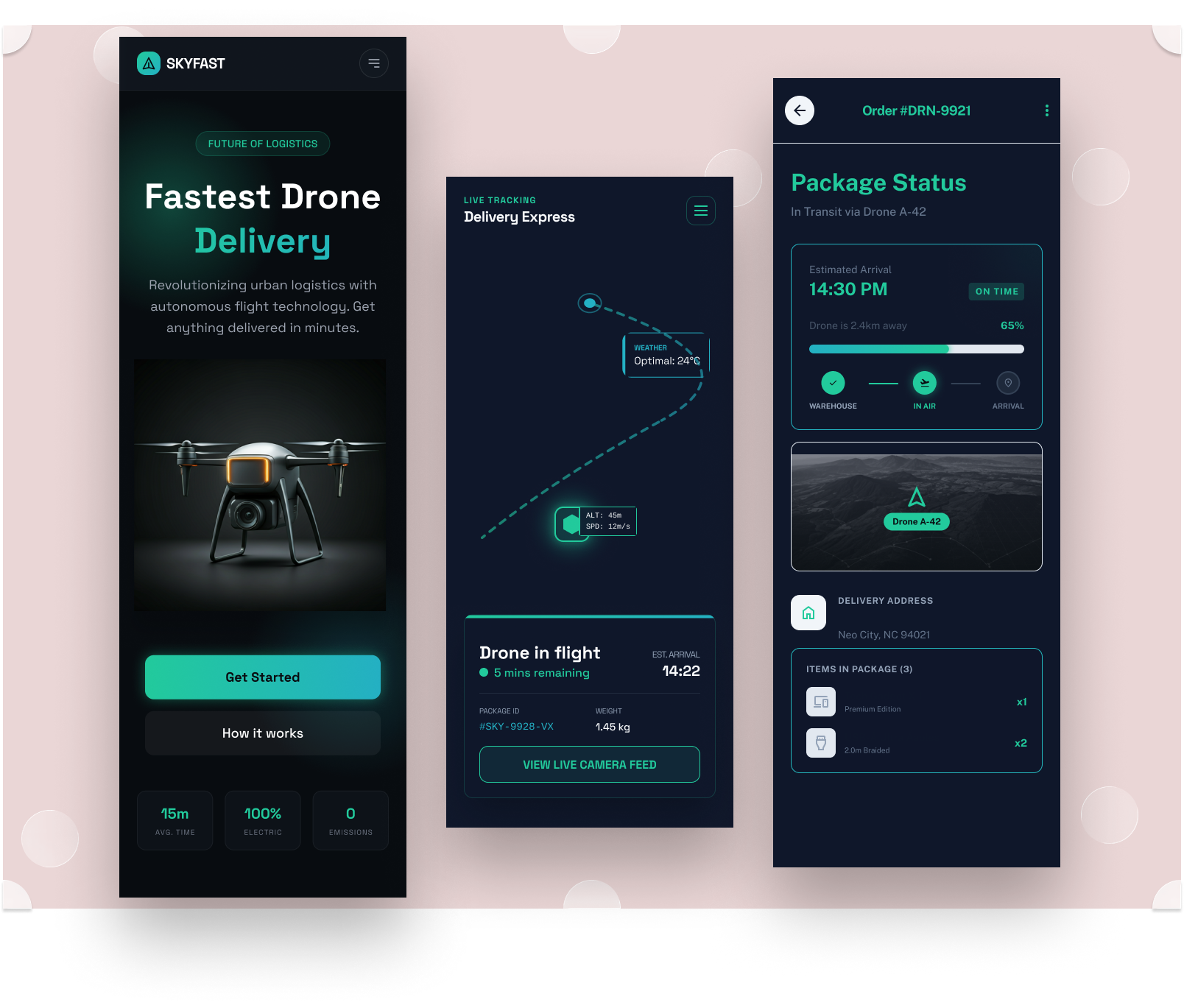 Drone Delivery App UI, Future Logistics Concept app design branding dark ui delivery app design design system dribbble drone app drone tracking logistics mobile app mobile app design mobile app ui product design ui design ui ux design ux design