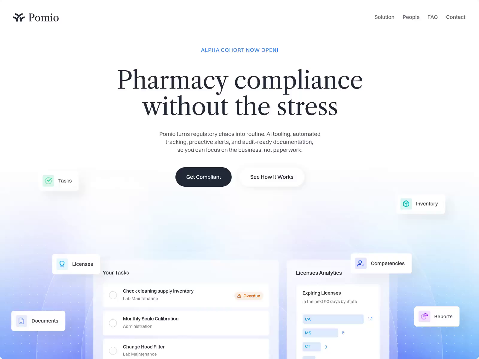 Pomio landing page — product showcase