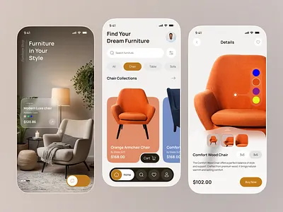 Modern Furniture Store – Mobile App UI appdesign ecommerceapp ecommerceui furnitureapp furnitureui mobileappdesign mobileui modernui productdesign shoppingapp uiuxdesign uxdesign