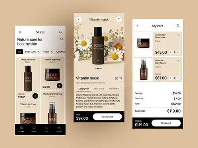 Skincare E-Commerce Mobile App Design app design beauty app checkout flow cosmetics ecommerce ecommerce app design mobile app mobile shopping app mobile store mobile ui design online shop online store product design product page shopping cart skincare app design ui ux