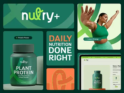 Nutry+ - Supplement Branding brand designer brand identity branding clean branding creative ecommerce ui graphic design healthy illustrator logo logo design logodesigner packaging supplement supplement logo design supplements supplements packaging visual identity wellness wellness brand