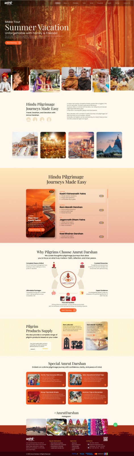 Amrut Darshan 3d darshan graphic design home landing page old age travel summer travel landing page travel website ui vacation