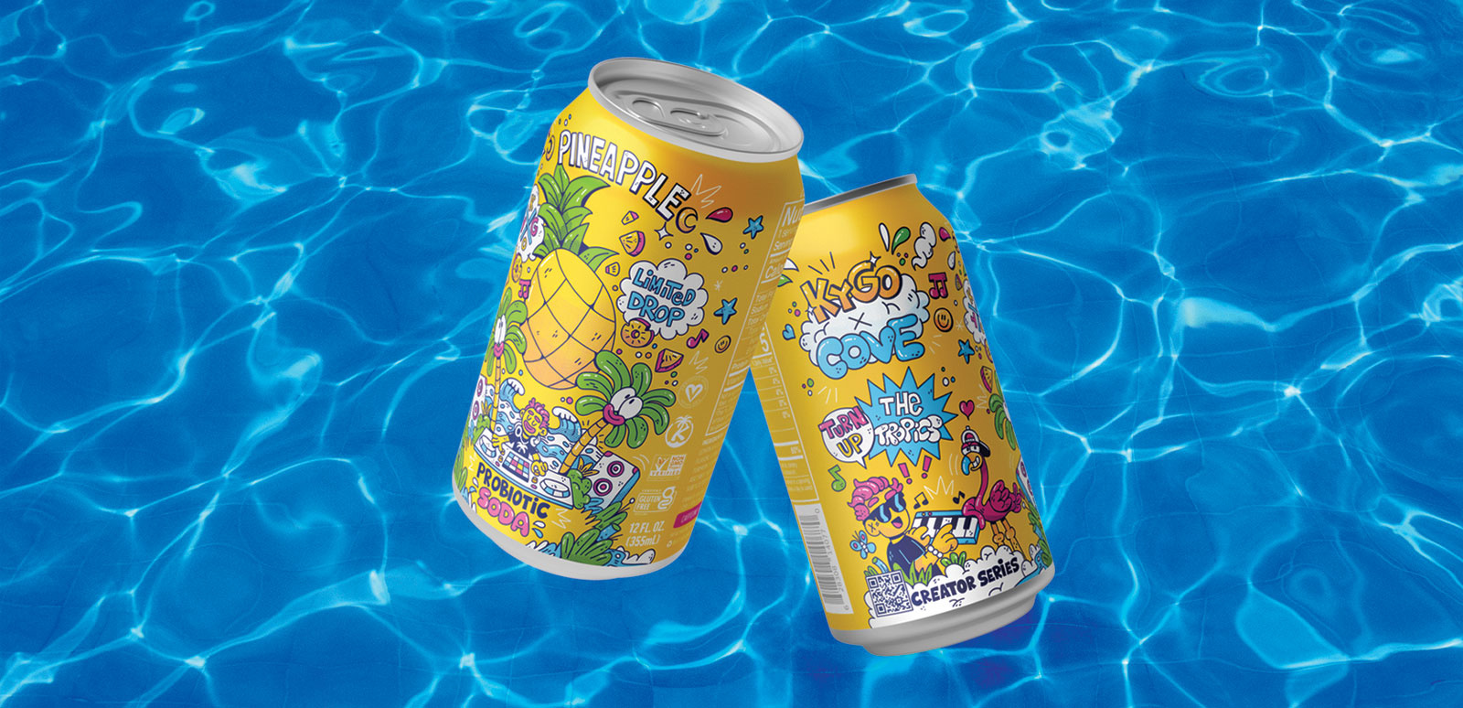 Soda label design beach can doodle illustration packaging print soda summer