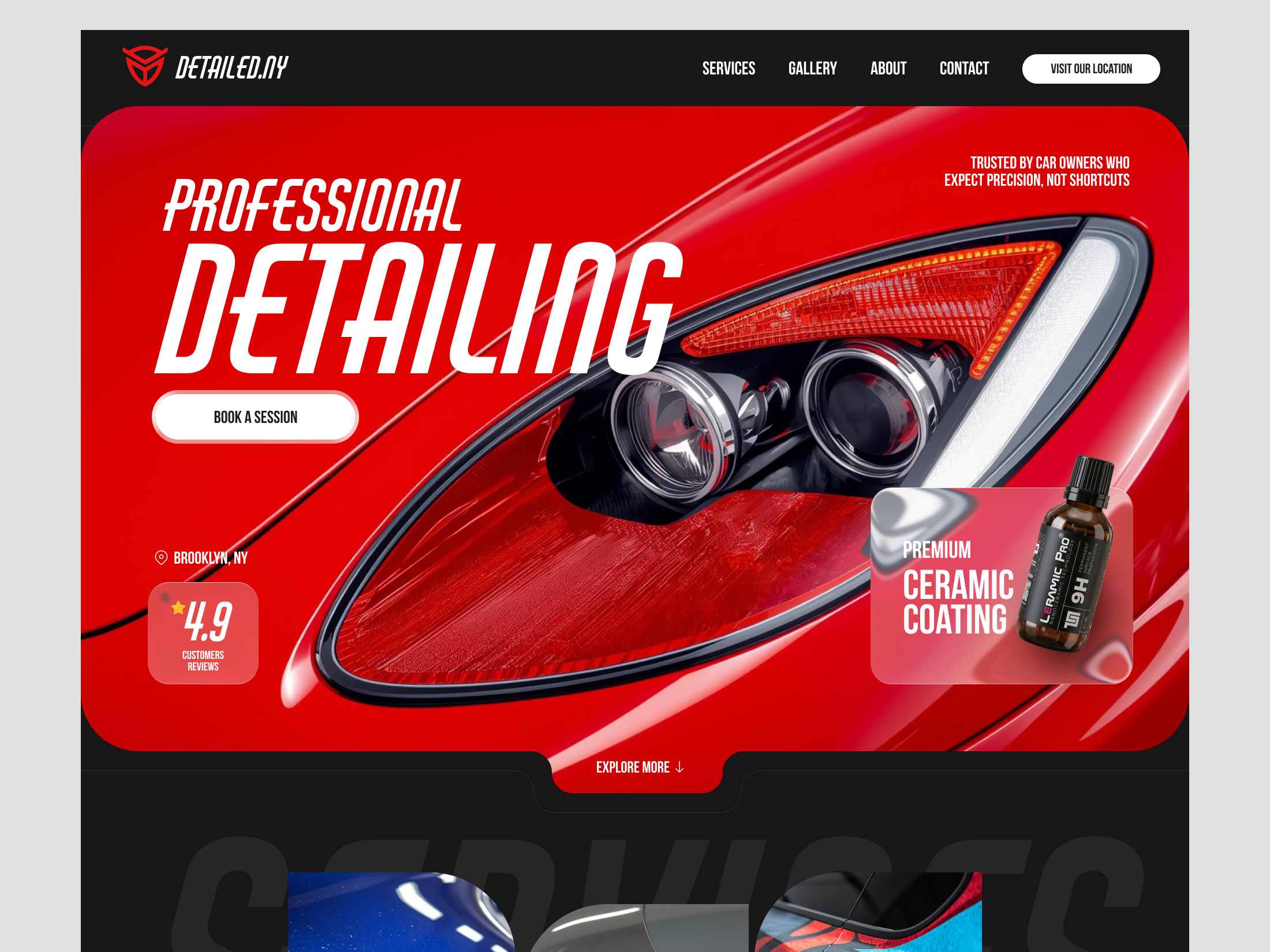 Professional Detailing Website Design automotive website bold design car care car detailing clean layout dark ui high contrast landing page marketing website modern website premium branding red design service website studio website typography ui design visual hierarchy web design