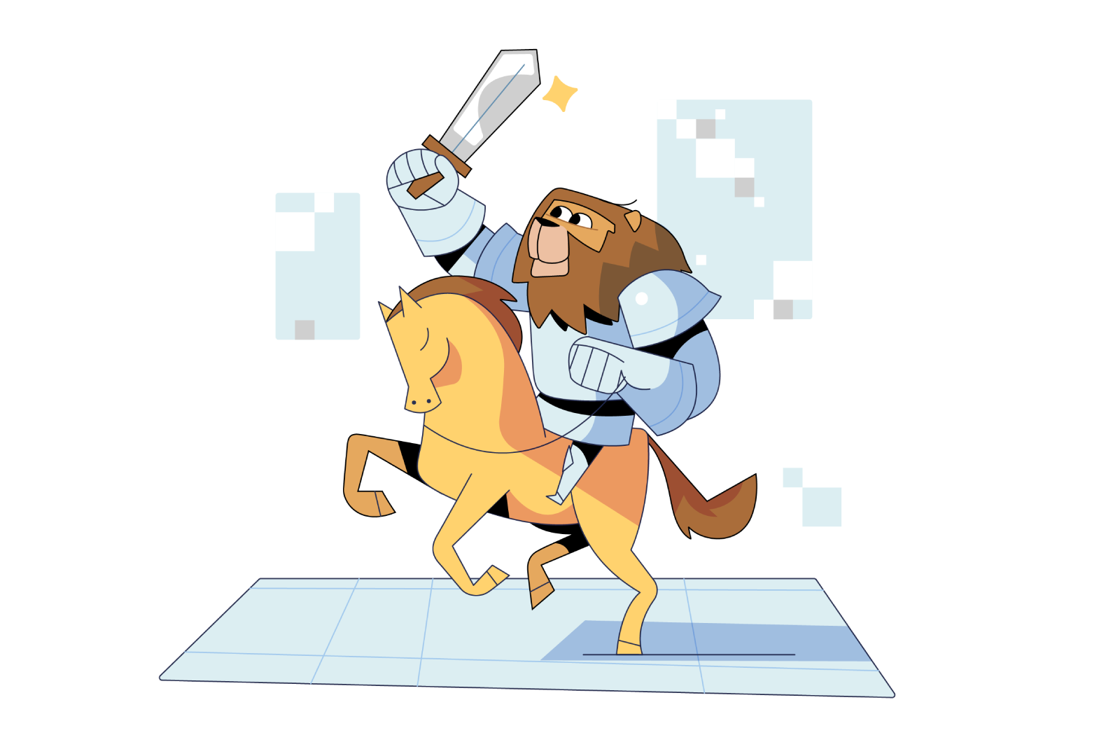 RoarLyte: Speed & Efficiency 2d illustration adventure branding character character design efficiency flat grid horse identity illustration knight lion mascot saas startup storybook sword tech vector
