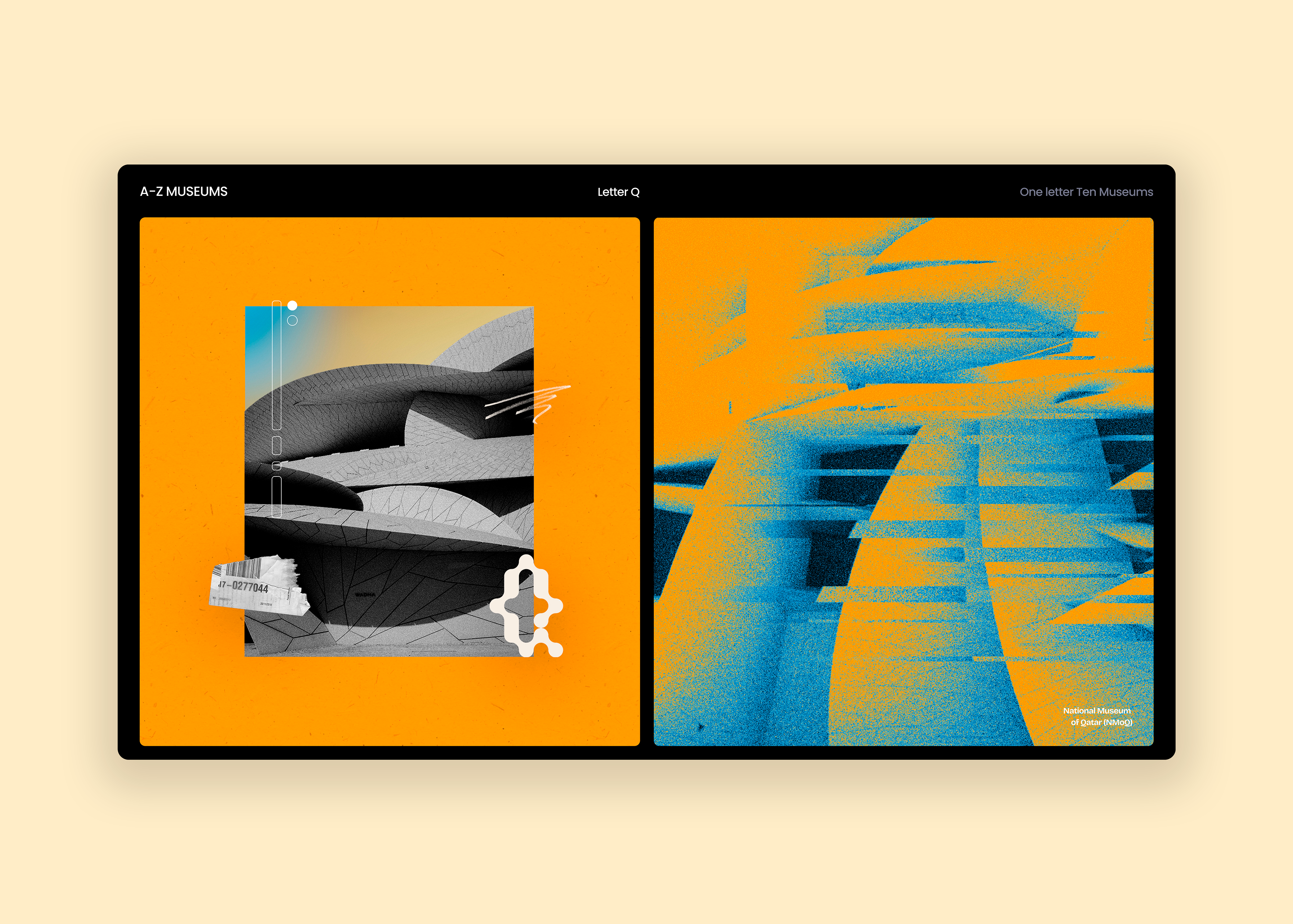 A-Z Museums, Letter Q alphabet catar collage design doha editorial editorial design figma gallery illustration museo museum photoshop poster qatar retro ux vintage web website