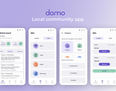 Domo - Building Management App appdesign branding building casestudy design figma localcommunity tenants ui ux uxdesign