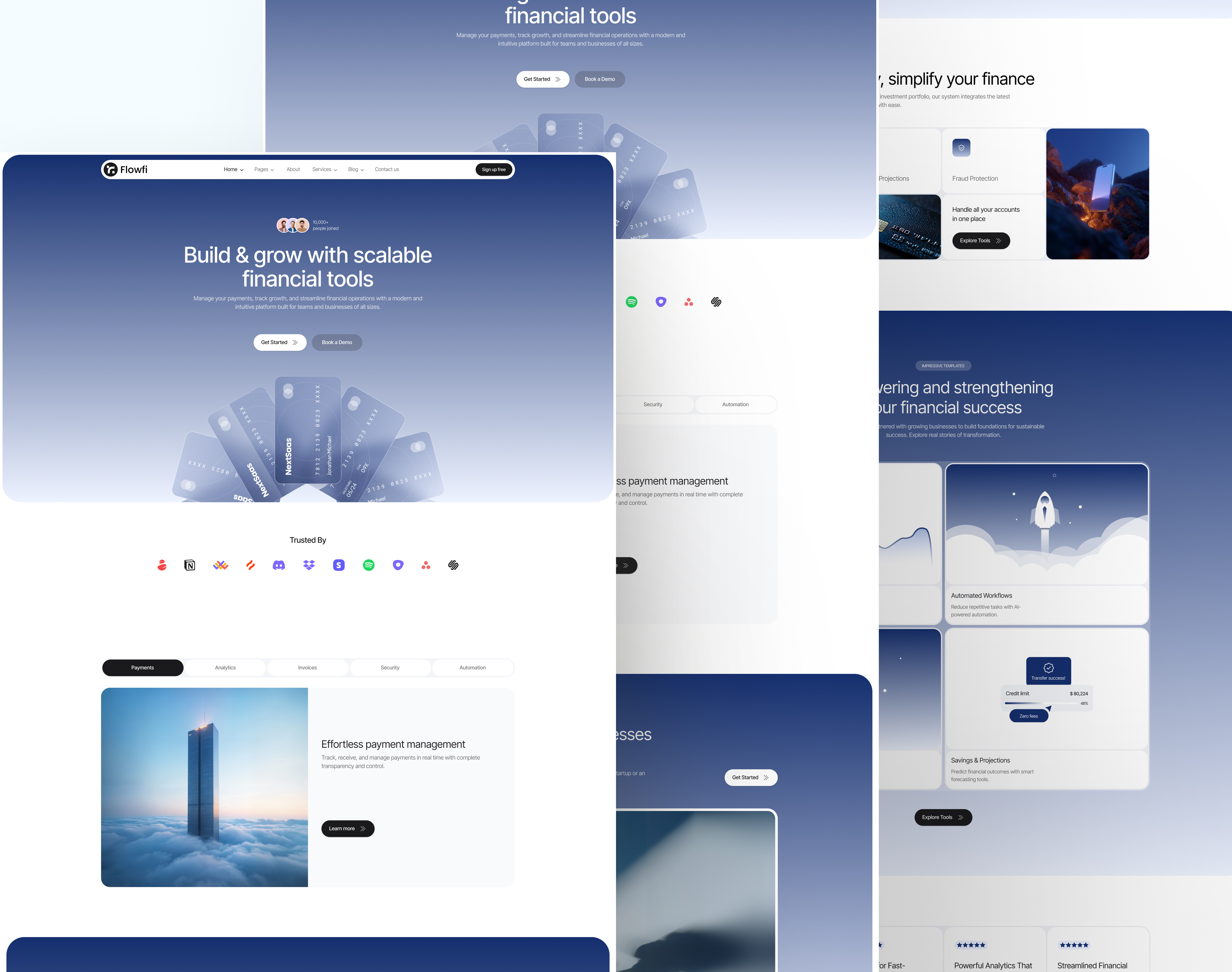 Flowfi — Financial SaaS Landing Page app design clean design dashboard financial tools fintech flowfi glassmorphism landing page minimalist nextsaas payment gateway saas ui design ux design web design
