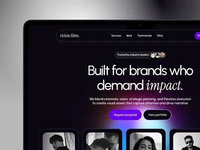 Vision Films — Dark UI Website for a Production Studio branding cinematicdesign darktheme darkui design framer landingpage portfolio productionagency ui uidesign ux webdesign