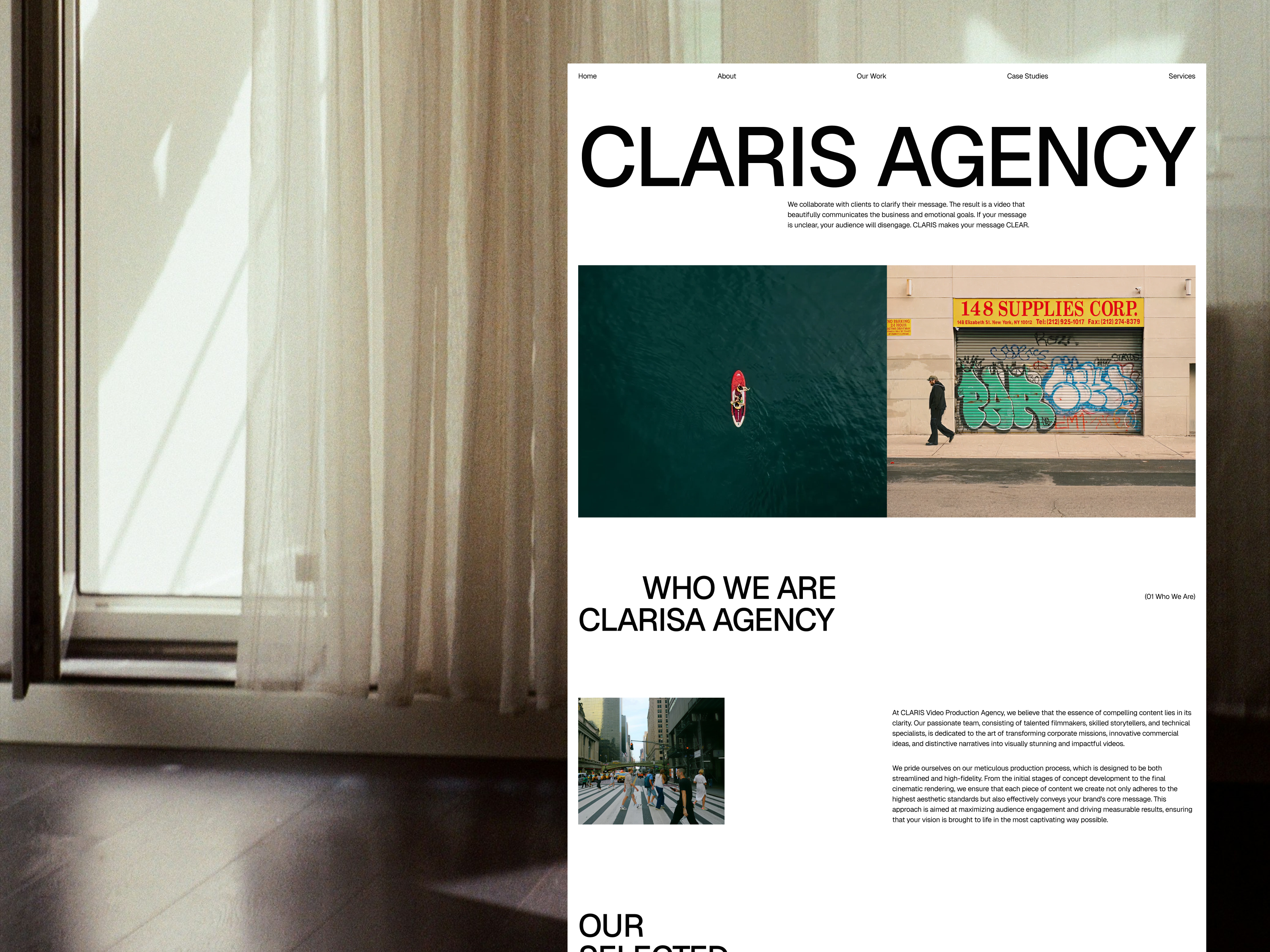 Claris Agency - Video Production Agency Website agency website animation bold typography branding website cinematic style clean design creative agency creative portfolio editorial layout grid layout minimal website minimalist website modern web design portfolio website studio website typography design uidesign video production visual storytelling website ui