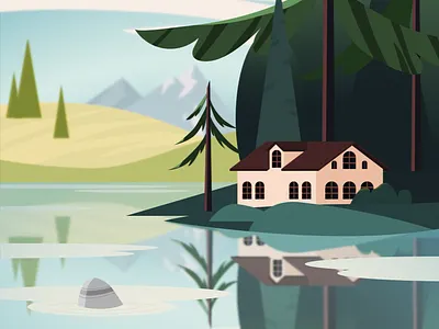Lake house adobe illustration landscape vector