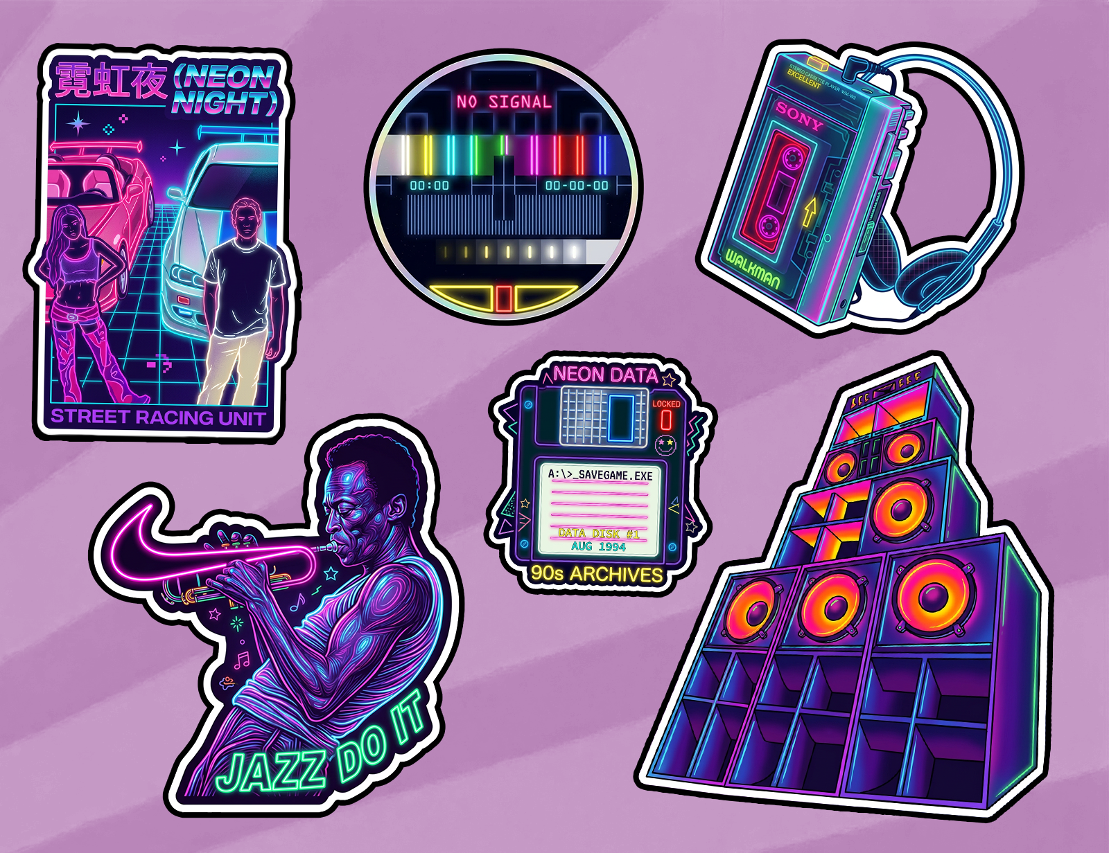 90s Neon Throwback Sticker Sheet