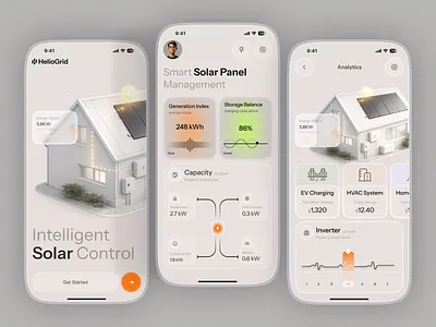 Solar Power Management Mobile App analytics app app design battery energy monitoring ios design management mobile mobile app mobile app design power tracker renewable energy smart home app ui solar app solar energy solar power sustainable