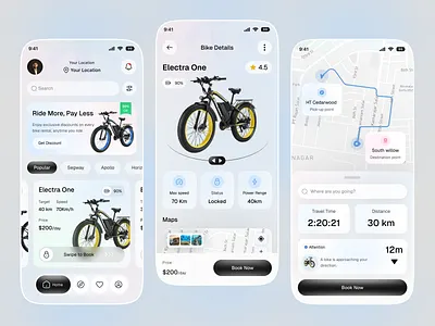 Smart Electric Bike Mobile App anti theft alert app interface battery management bike tracking app connected bike design veli e bike dashboard e bike mobile app electric bike control electric mobility gps bike navigation mobile app mordern app product design ride analytics smart electric bike app smart mobility smart transportation ui ux design urban commuting