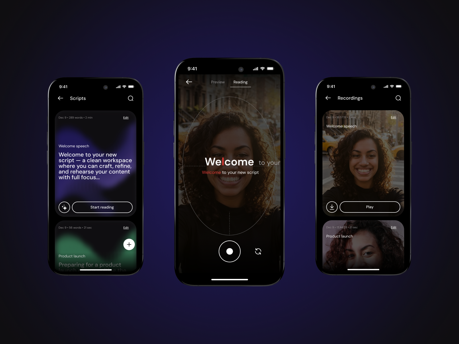 Example of Teleprompter — Natural Speech Recording App