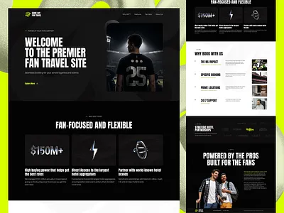 Landing Page Design for Game Day Fan Travel creative website dark design football landing page travel