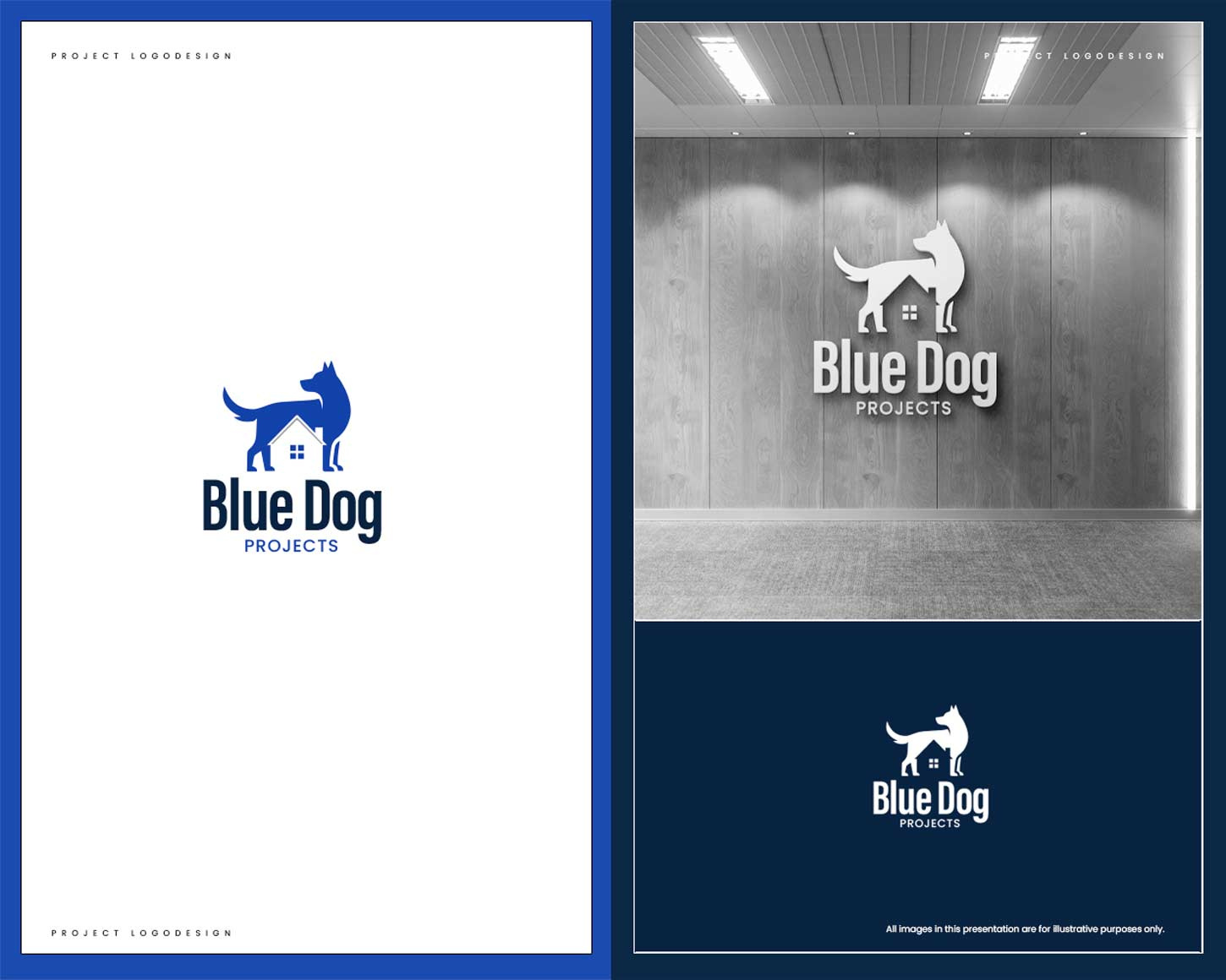 Blue Dog blue branding blue heeler bold logo brand identity branding cattle dog charcoal colors clever logo construction logo contractor branding dog logo hidden house logo identity design logo concept logo design mascot logo minimal logo modern logo negative space logo residential construction