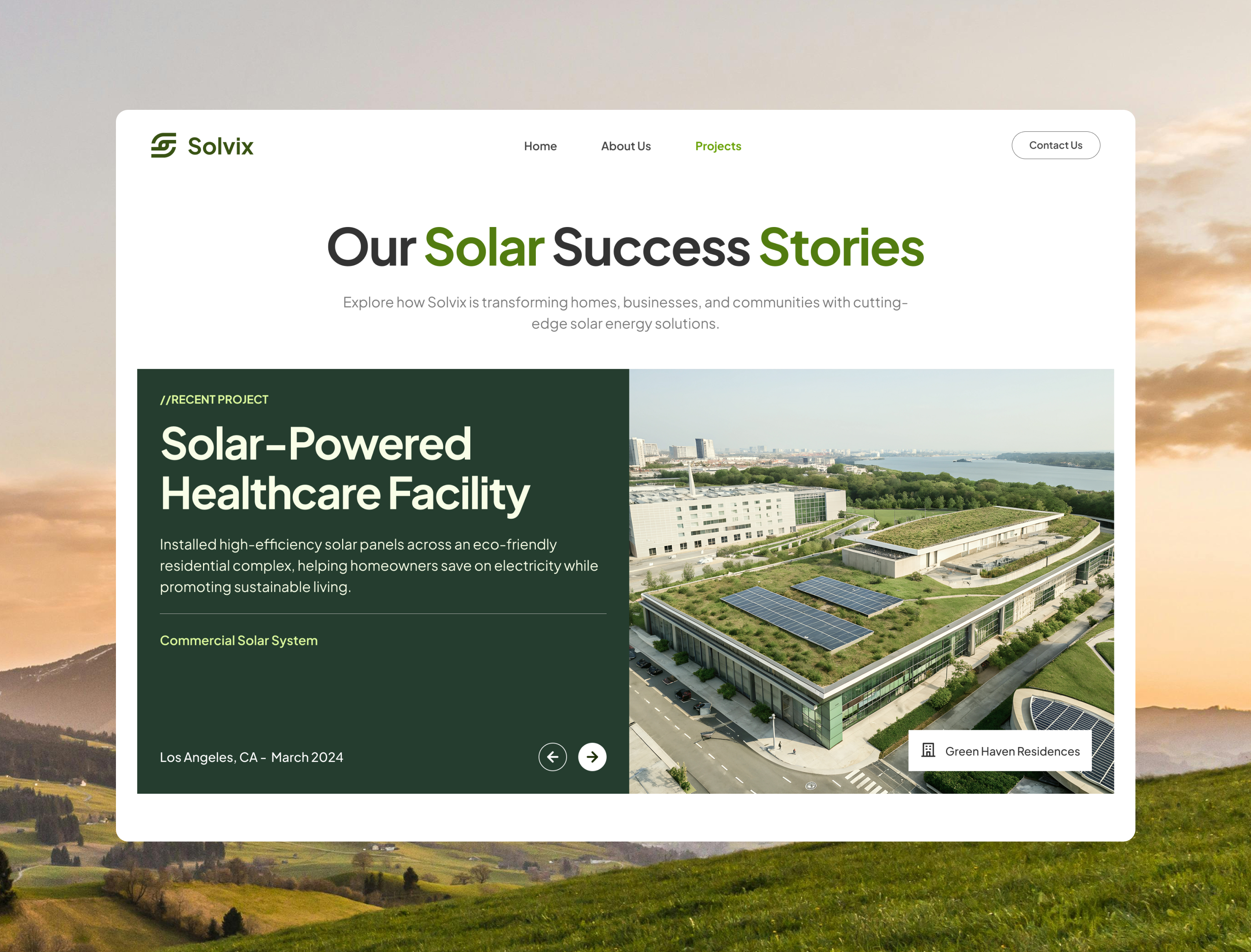Solvix Project Page - Solar Panel Website environment figma figma design green energy homepage landing page solar panel sustainability ui design ui inspiration ui showcase ui trends uiux ux design web design webflow website design