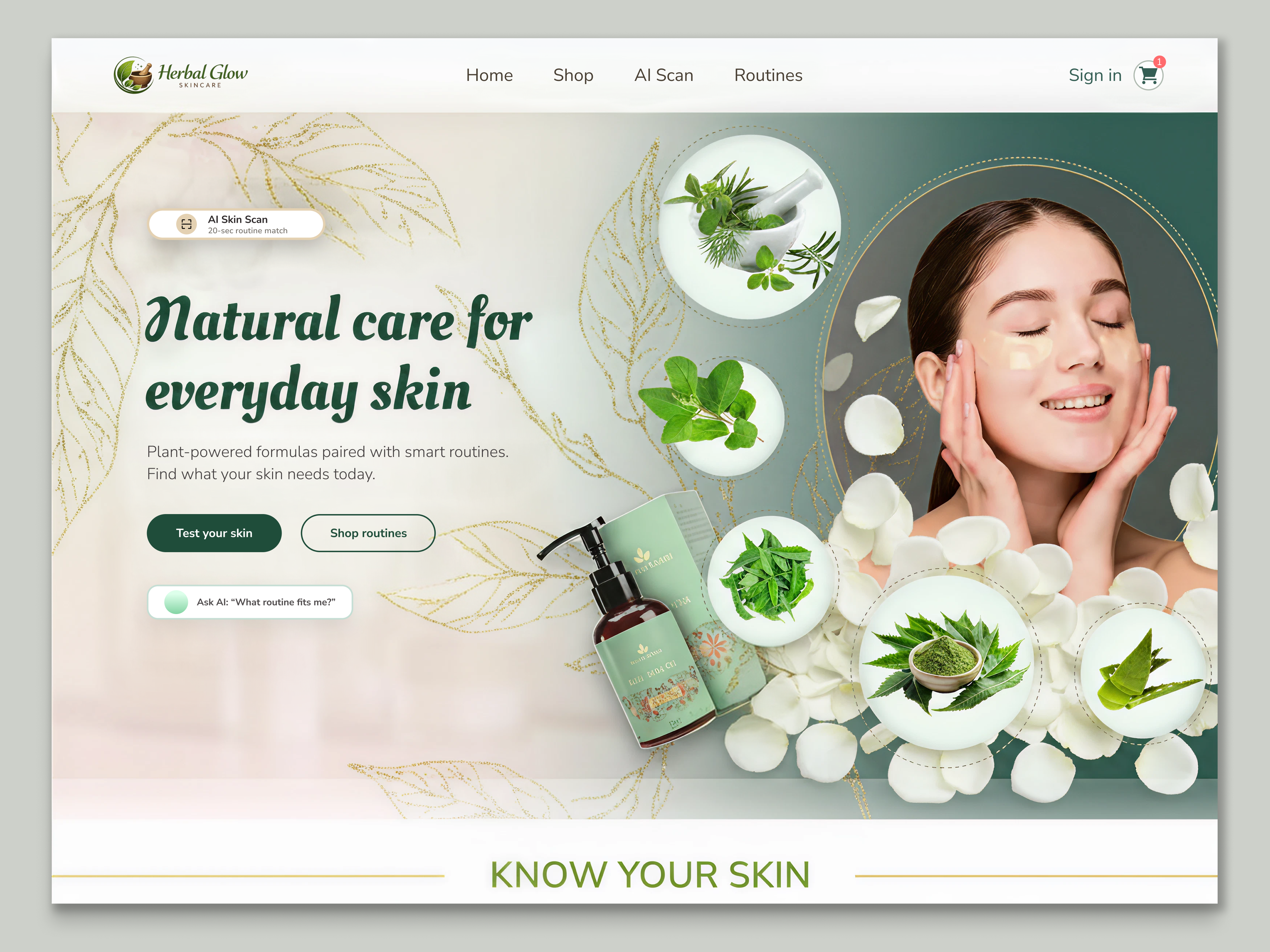 Natural Herbal Skincare Landing Page UI beauty brand design cosmetics ecommerce landing page product design skincare ui ui design ux web design website design