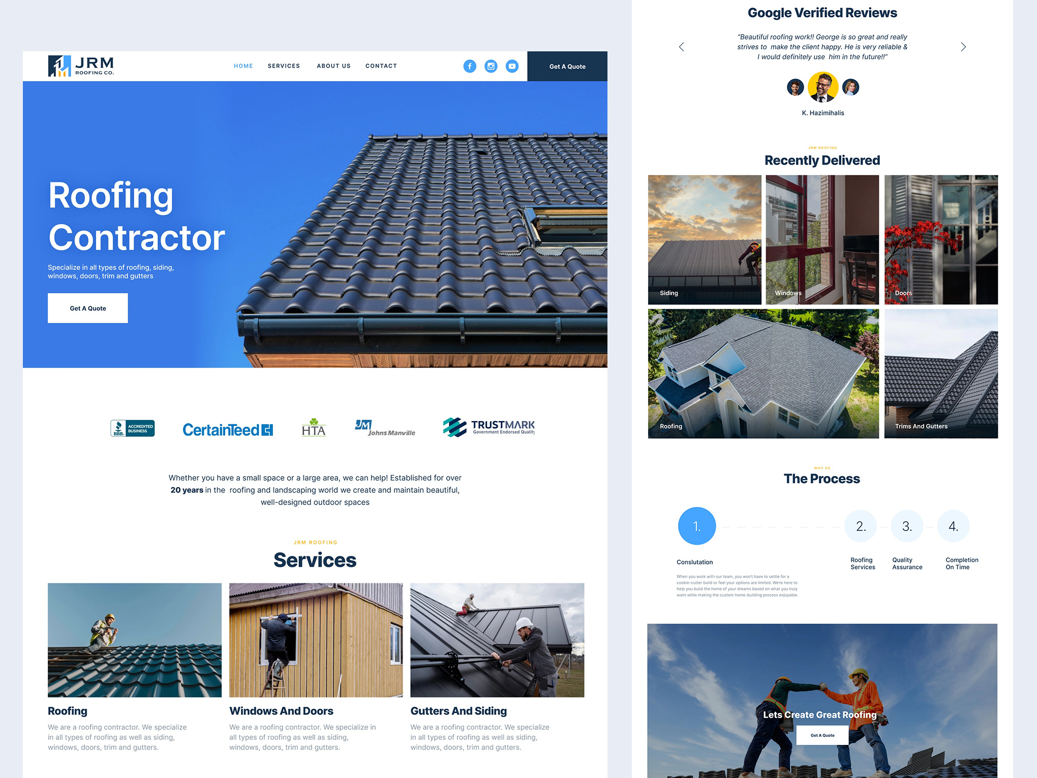 Roofing Restoration Website concept design contractor cost development framer graphic design guarantee home page design homepage landing page landing page design restoration roof repair roofing roofing services roofing website web webflow website design window