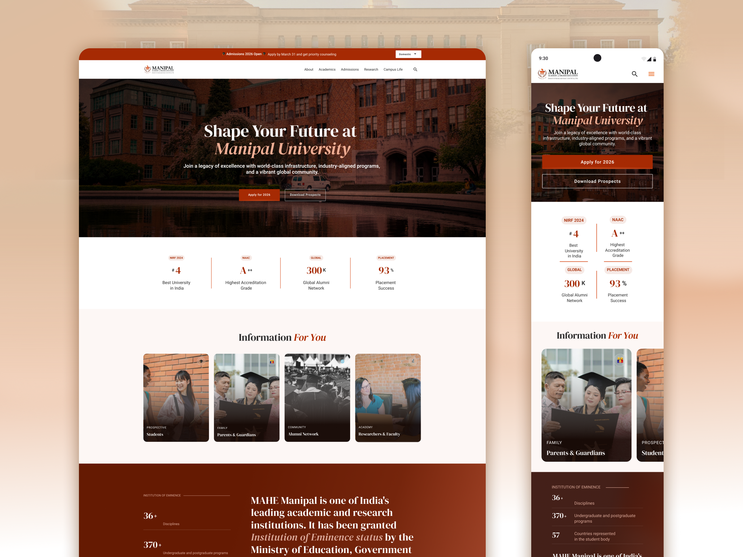 MAHE University Redesign adptive course finder education landing page responsive website university website uxui web design