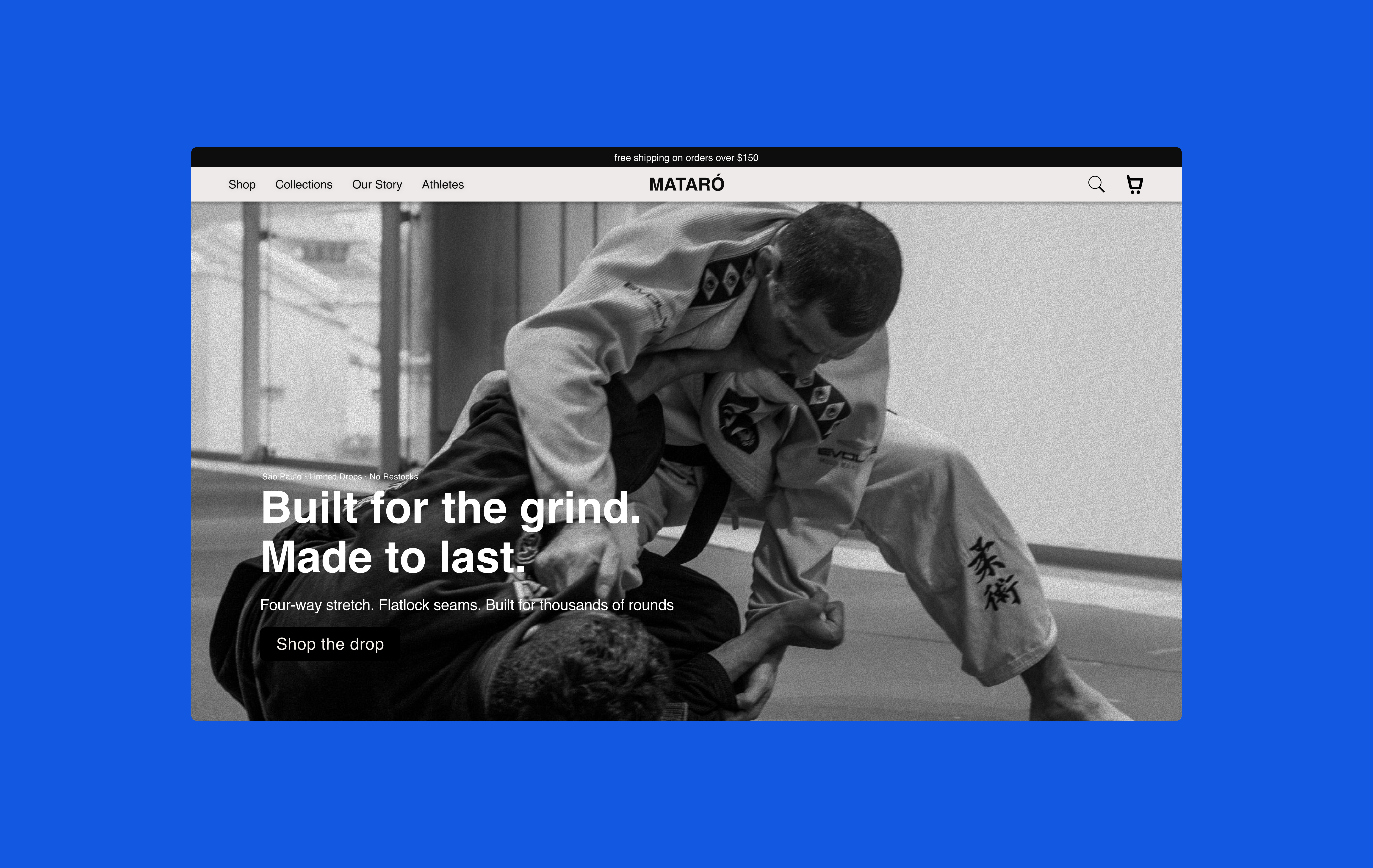 MATARÓ — BJJ Apparel Ecom Brand apparel bjj brand identity dark mode ecommerce figma fitness hero section landing page martial arts minimal monochrome product design shopify sports streetwear typography ui design web design webflow