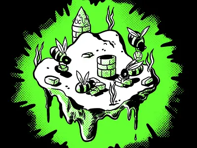 Editorial Art for Sprites.dev bees comic book monochromatic tech