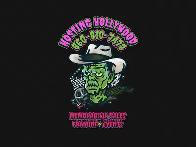 Hosting Hollywood - Merch Design apparelbrand characterdesign frankenstein graphic design graphicdesigncentral hollywoodstyle horrorart lowbrowart mascotlogo memorabilia merchandisedesign movieprops neondesign popcultureart retroillustration spookyart tattoostyle vectorillustration vintagebranding vintagemascot
