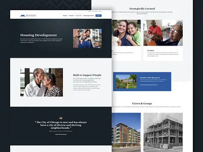 Hispanic Housing Development Corporate - Website Redesign affordable block blue clean dark design hispanic housing modern modular pattern people photo simple sophisticated testimonial ui ux website