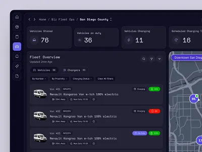 EV Fleet Operations Dashboard admin panel analytics app battery dark mode dashboard electric vehicle enterprise ev ev charging fleet interaction logistics monitoring product design saas ui ux vehicle tracking web app