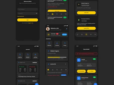 Driver Support+ App – Activity & Insights android app app design dark ui dashboard figma ios app mobile app mobile app design mobile ui product design ui ui ux design uiux ux
