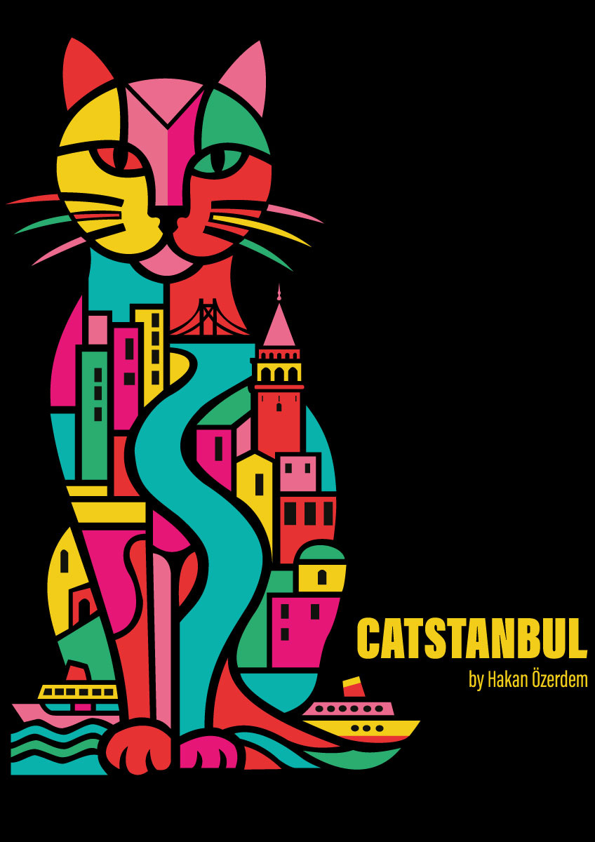 Catstanbul bosphorus branding cat city digital art galata tower geometric graphic design illustration istanbul minimal pop art poster turkey vector
