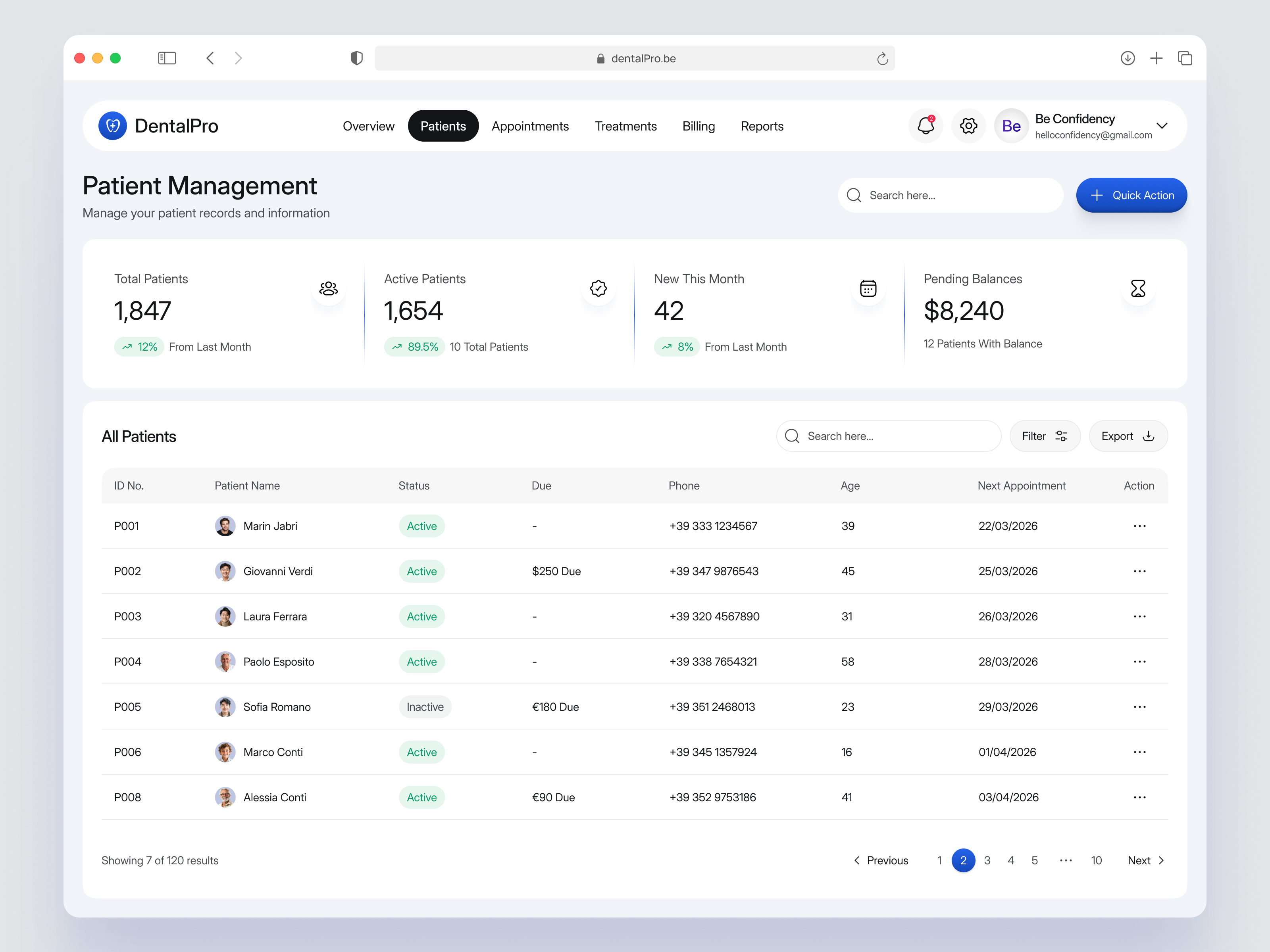 DentalPro - Patient Management Dashboard UIUX