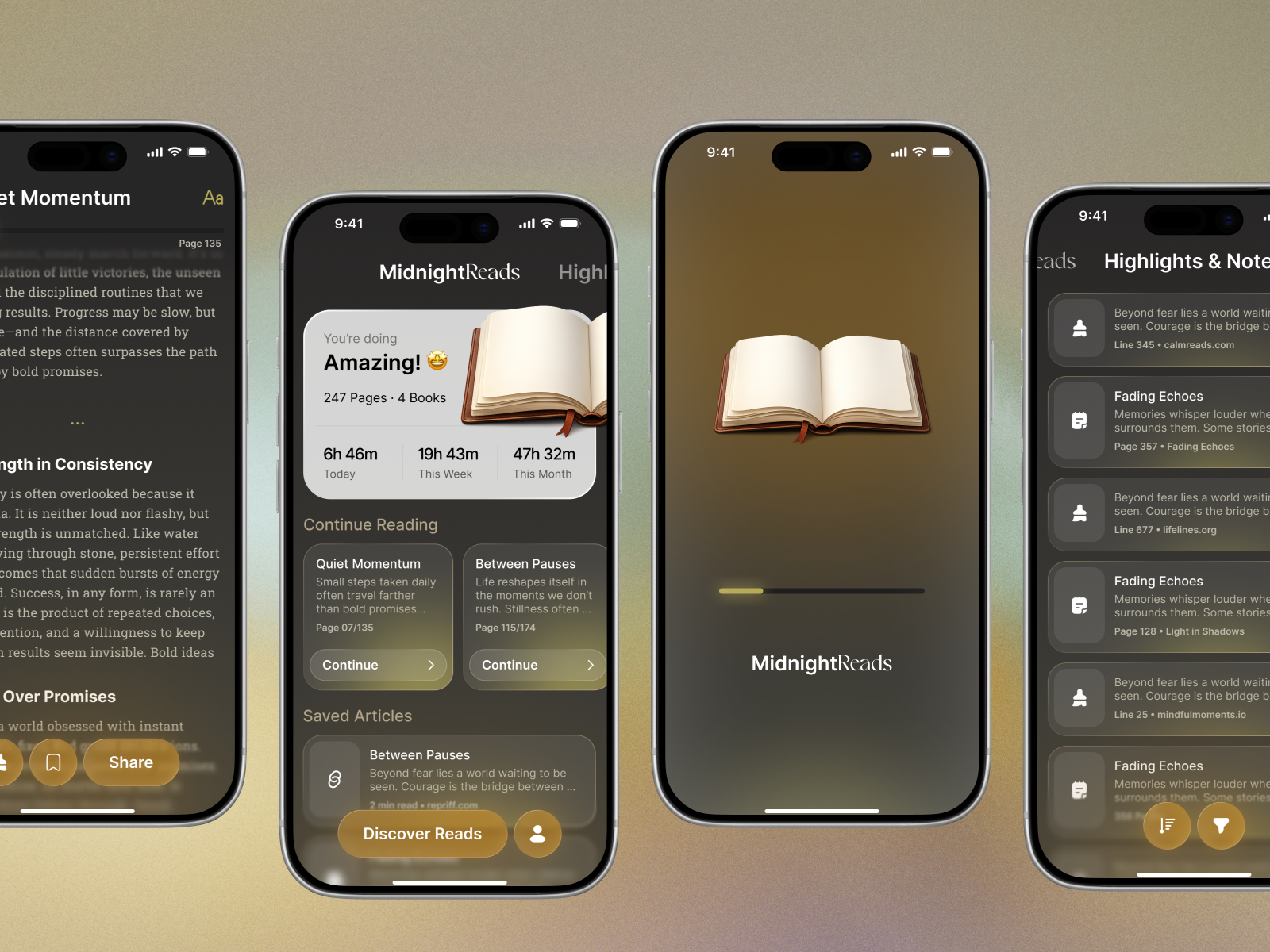 Example of MidnightReads — Book Reading Mobile iOS App UI