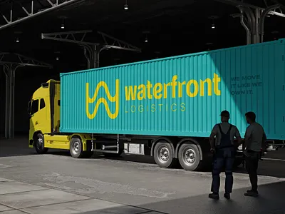 Waterfront Logistics Identity Concept b2b brand identity branding graphic design logistics logo logo mark mockup outdoor truck typography visual identity water