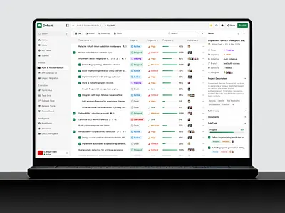 Defloat ⎻ AI Engineering Dashboard agile ai powered b2b saas compact ui dashboard devops engineering dashboard figma light ui product design project management saas software development sprint planning task management team collaboration ui design ux design web app workflow tool