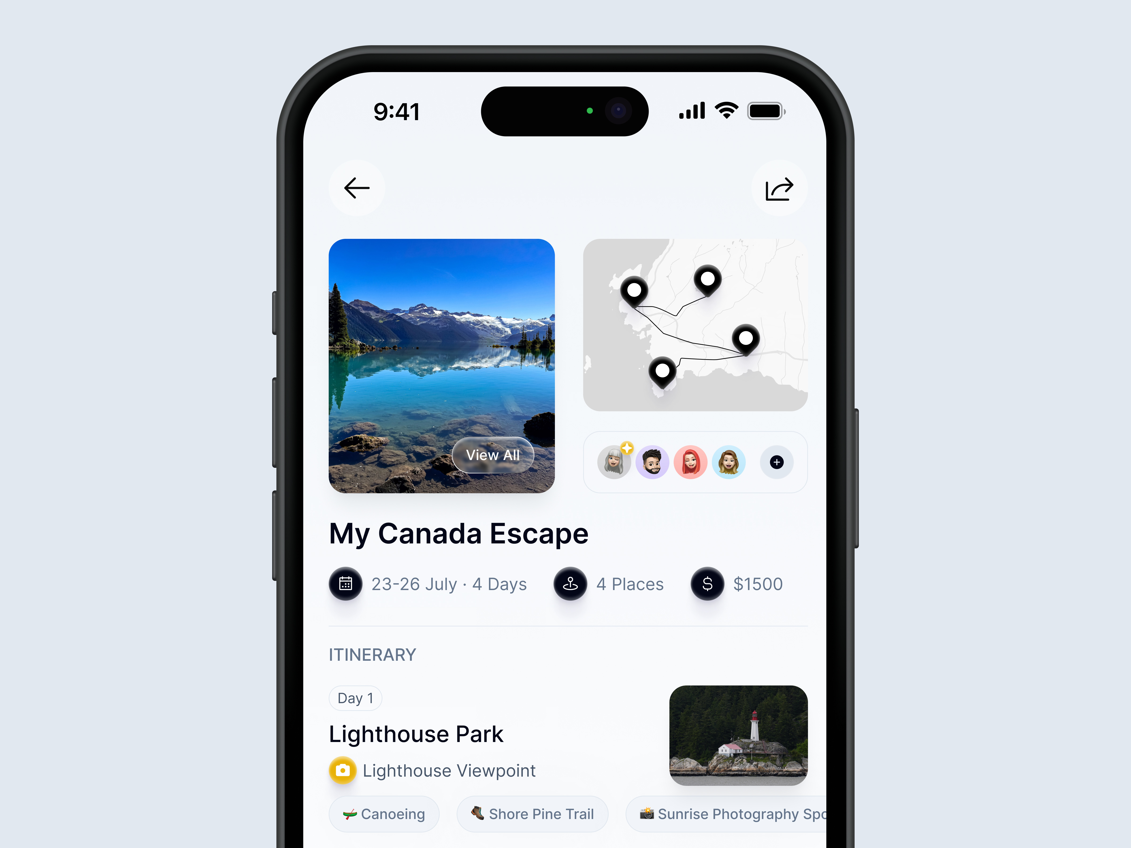 AI-Powered Itinerary Trip Mobile App ai ai travel ai travel planner ai travel planner app ai travel planner mobile app ai trip app design destination holiday itinerary minimal mobile app modern planner travel trip ui ui design ux design