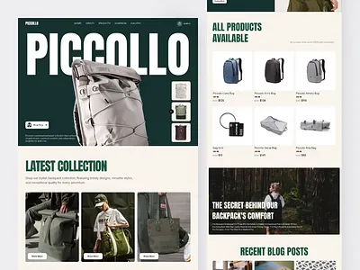Piccollo - Backpack E-Commerce Landing Page Animation animation backpack bag collection e commerce ecommerce fashion landing page minimalist motion motion graphics online store product shop shopify store style ui web design website