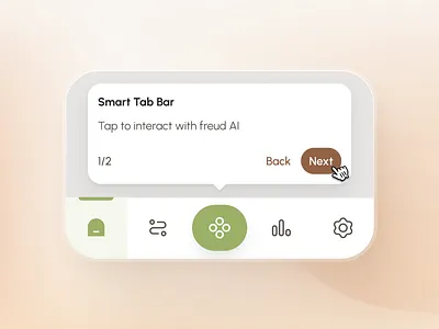 freud v3: AI Mental Health App - Smart Mobile Tab/Nav Bar UI ai mental health app brown clean figma design system flat gradient green mental health mobile app minimal mobile app bar mobile design system mobile nav bar mobile navigation bar mobile tab bar smart tab bar soft ui tab bar component tab bar ui wellness mobile app