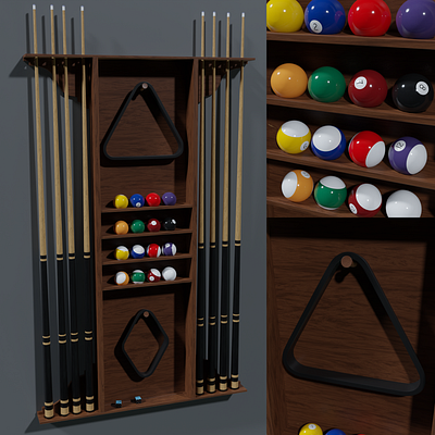 Pool Cue Wall Rack 3d blender