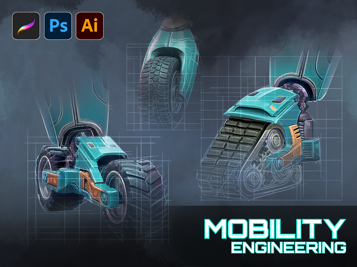 Vectron X — Part III: Mobility Engineering 3d 3d art 3d design character design character modeling concept art digital 3d futuristic game art illustration robotics scifi