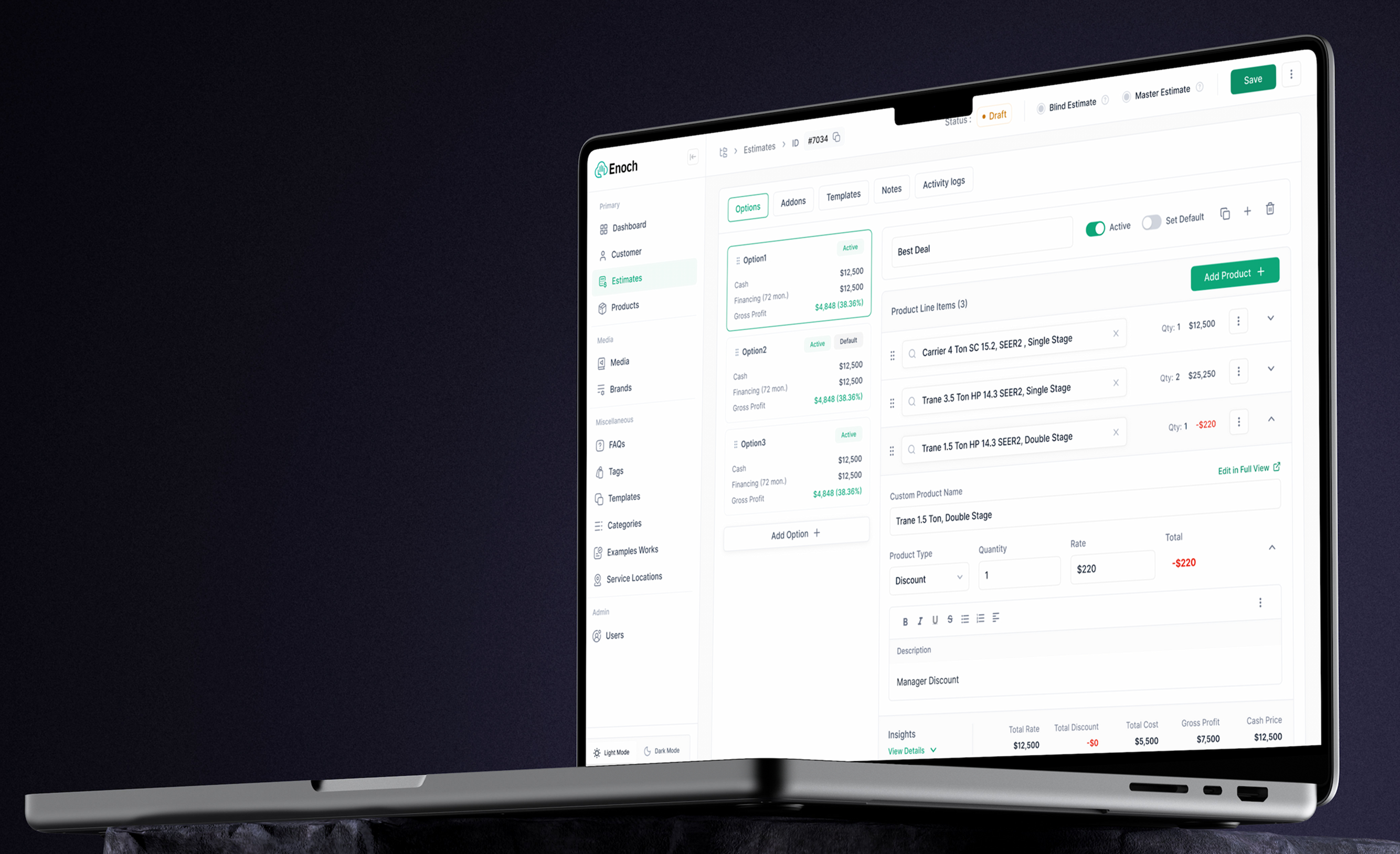 Estimate Management Interface acs crm enoch estimate. estimatedesign hvac ui userinterface ux