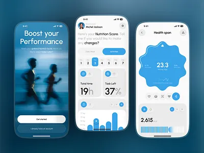 AI Health Monitoring Mobile App UI ai health app app concept app design clean ui dashboard ui fitness app fitness dashboard fitness tracker health app health dashboard health monitoring interaction design minimal ui mobile app design modern ui ui design ux design wellness app workout app